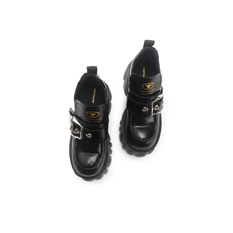 TOM TAILOR British Black Diamond Platform Shoes Loafers 9cm Women's-9