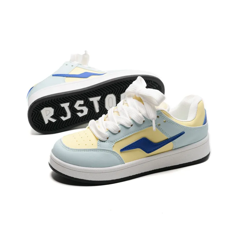 OAOQ Low Top Skateboard Shoes Women's Blue Yellow-6