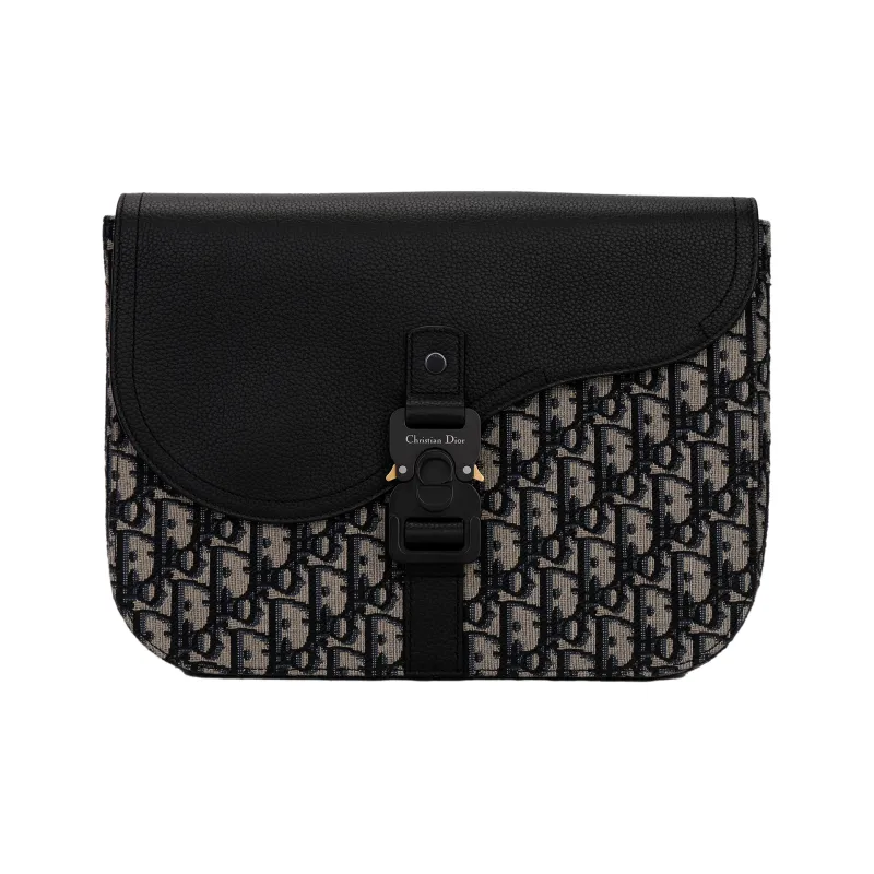 DIOR Oblique Print With Grain Cow Leather Clutch Men's Black/Beige-1