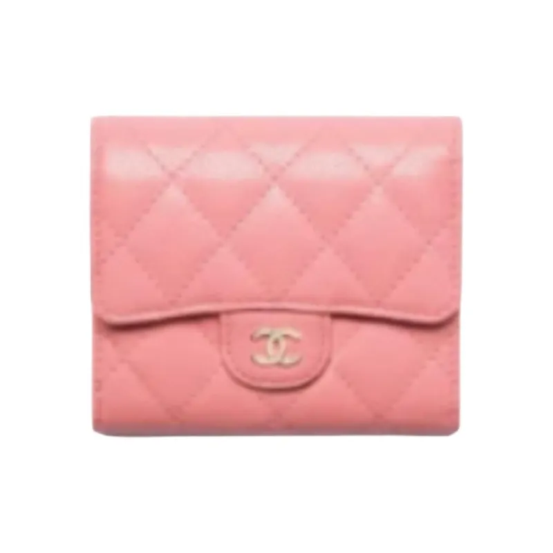CHANEL Shiny Grained Calfskin Wallet Women's Light Pink Red-0