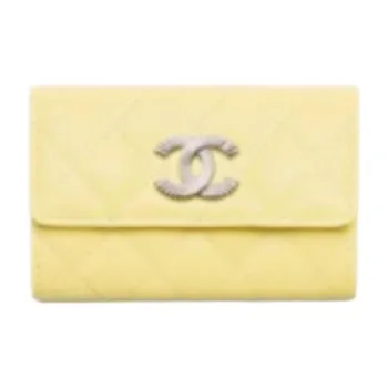 CHANEL Calfskin Wallet Women's Light Yellow