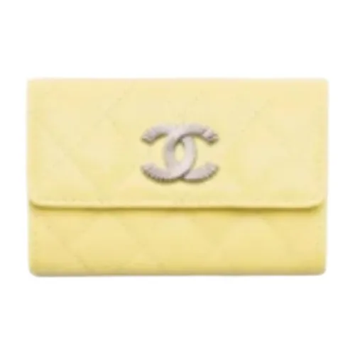 CHANEL Calfskin Wallet Women's Light Yellow