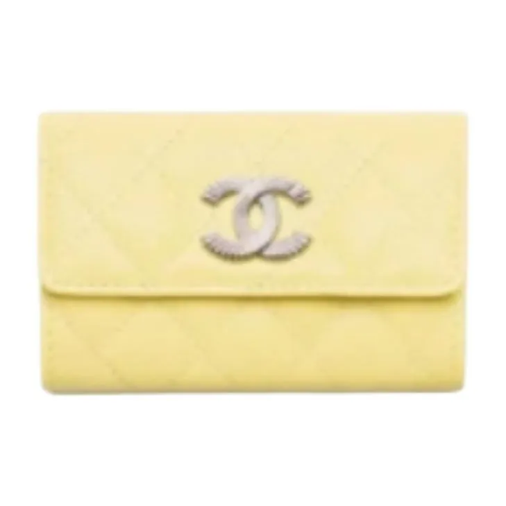 CHANEL Calfskin Wallet Women's Light Yellow-0