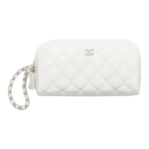 CHANEL Calfskin Clutch Women's White