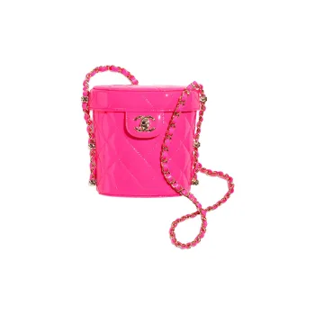 CHANEL Calf Patent Leather Makeup Bag Trumpets Women's Neon Pink