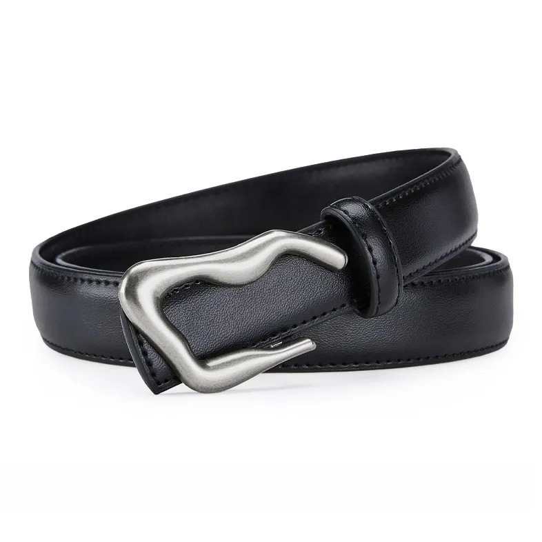 Jeccieziio Cow Leather Leather Belts Unisex Silver 2.5cm-2