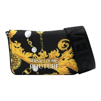 VERSACE JEANS COUTURE Polyamide Shoulder Bag Crossbody Bag Women's Black White & Gold