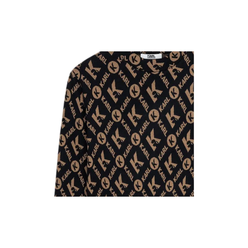 KARL LAGERFELD Logo Letter Print Crew Neck Long Sleeved T Shirt T Shirt Men's Coffee-3