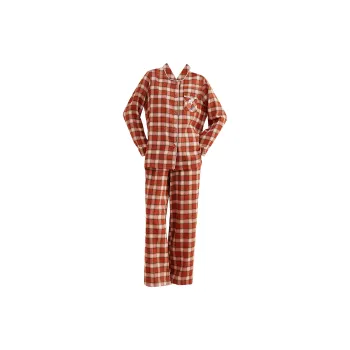 Top Melon Pajama Set Women's Orange Memory Grid