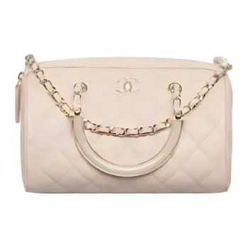 CHANEL Lambskin One Shoulder Handbag Women's Light Beige
