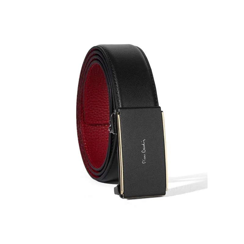 PIERRE CARDIN Top Grain Cow Leather Belts Men's Black Red 3.4cm-5