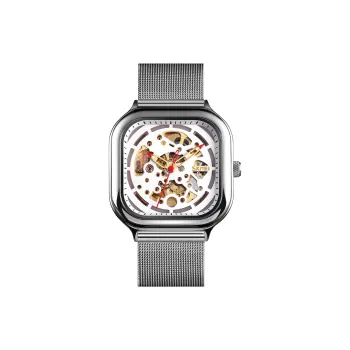 SKMEI Automatic Mechanical Movement Stainless Steel Strap Watch Unisex White Dial