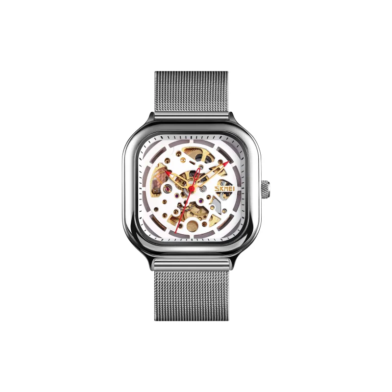 SKMEI Automatic Mechanical Movement Stainless Steel Strap Watch Unisex White Dial-0