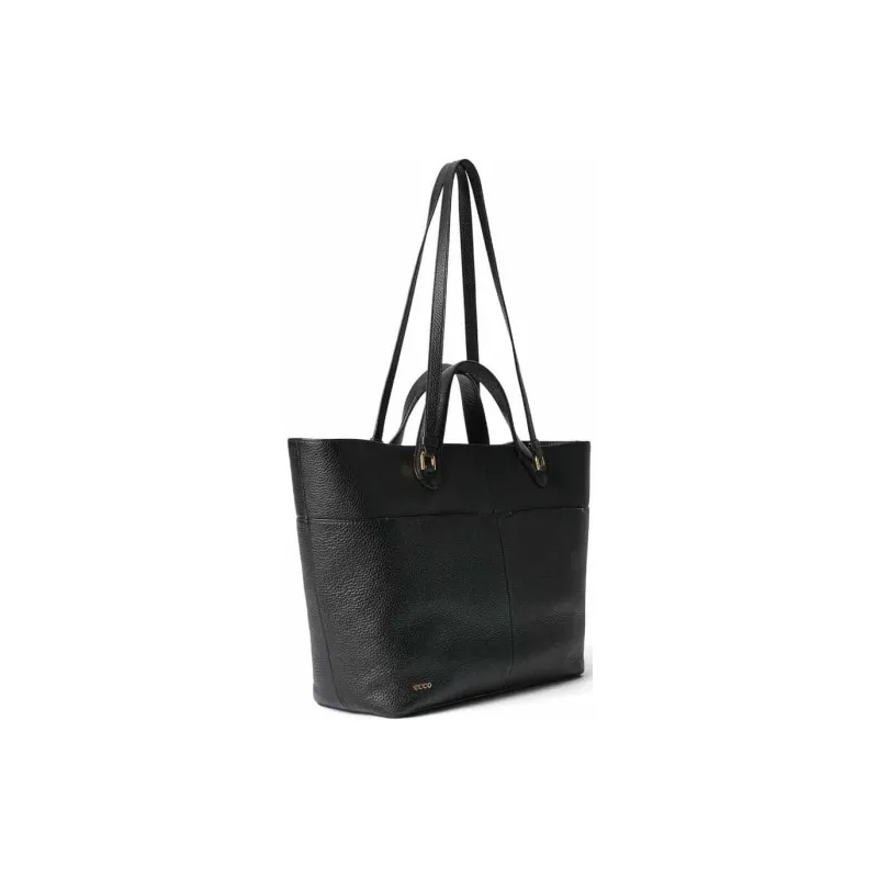 Ecco Cow Leather Tote Bag Shopping Bag Shoulder Bag Handbag Medium Size Women's Black-1