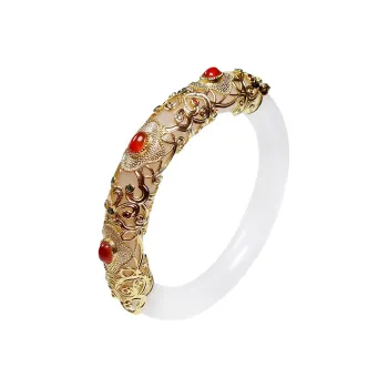 Artisan Lock Heart Jade Golden Silk Jade Bangles Unisex