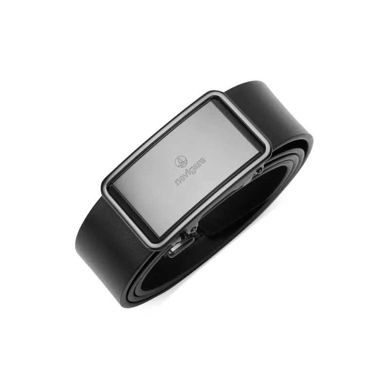 NAVIGARE Top Grain Leather Cow Leather Belts Men's Gunmetal Matte Black Width 3.6cm-7