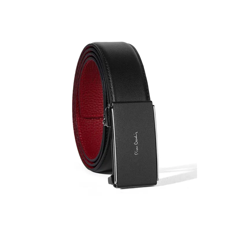 PIERRE CARDIN Top Grain Cow Leather Belts Men's Black Red 3.4cm-0