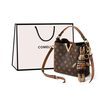 COMELY Synthetic Leather Crossbody Bag, Handbag, Bucket Bag Regular Women's Coffee
