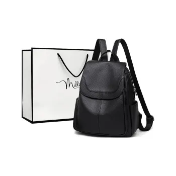 MILLIE'S Cow Leather With Synthetic Leather Backpack Travel Backpack Regular Unisex Black