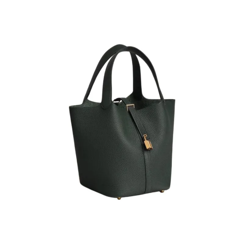HERMES Picotin Lock Clemence Calfskin Basket Bag Handbag Bucket Bag Women's 67 Vert Fonce Dark Green-1
