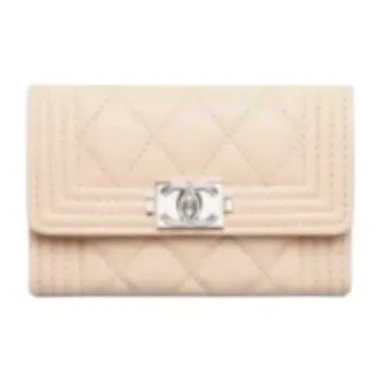 CHANEL Calfskin Card Holder Women's Light Beige