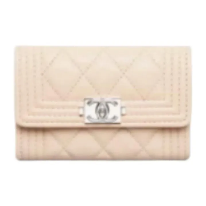CHANEL Calfskin Card Holder Women's Light Beige-0