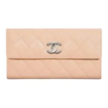 CHANEL Calfskin Wallet Women's Beige