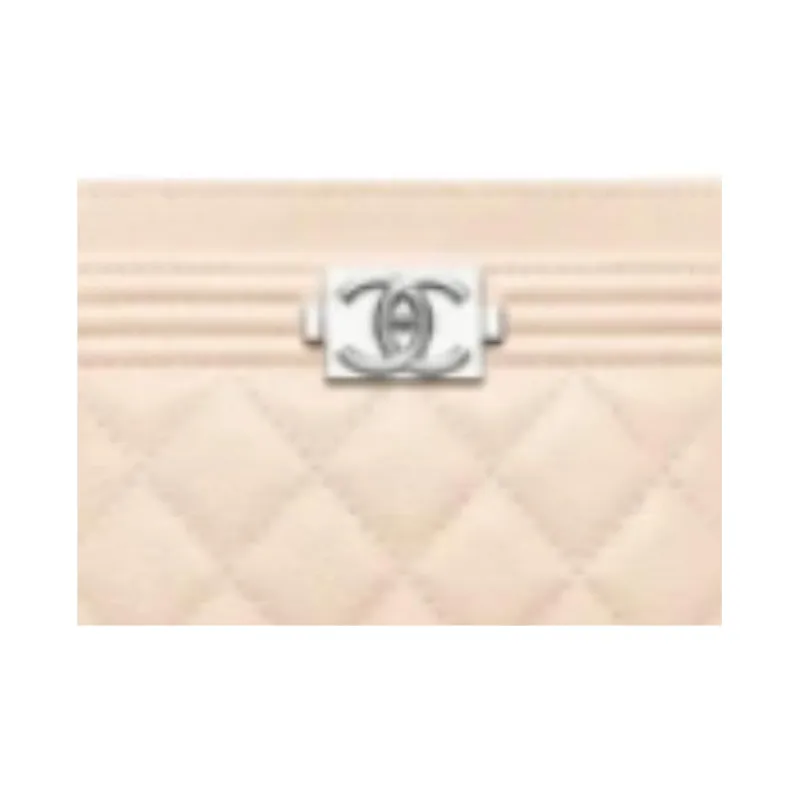 CHANEL Shiny Grain Calfskin Card Holder Women's Light Beige-1