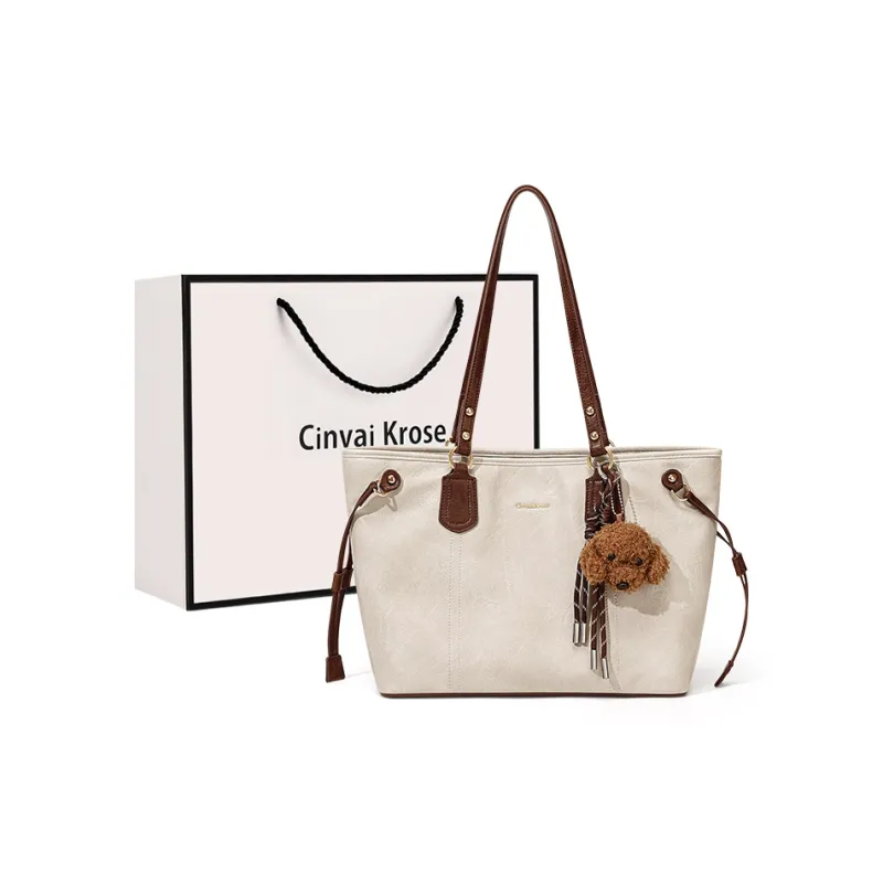 Simvay Clos PU Shoulder Bag Tote Bag Shopping Bag Large Size Women's Coffee/Ecru/Black-6