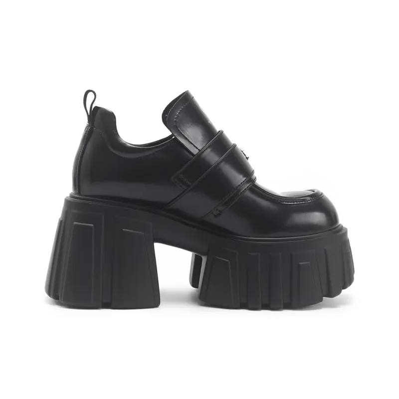 TOM TAILOR British Black Diamond Platform Shoes Loafers 9cm Women's-7