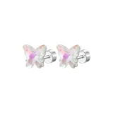 Pink Green Butterfly, Titanium Steel Stud Earrings, 1 Pair, Eh-3530.ebC