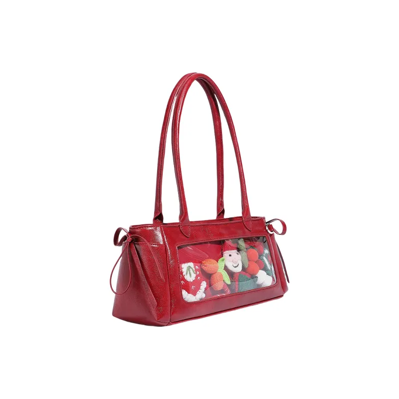 OCTSUI PU One Shoulder Handbags Medium Size Women's Ecru/Red/Brown Black-6