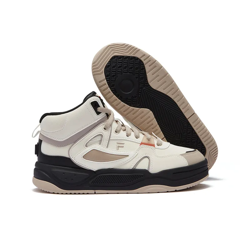 FILA FUSION BANK II Slip Resistant High Top Skateboard Shoes Women's White Brown-3