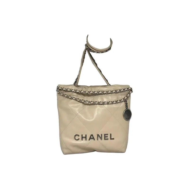 CHANEL Leather Shoulder Bag, Crossbody Bag Women's Beige-0