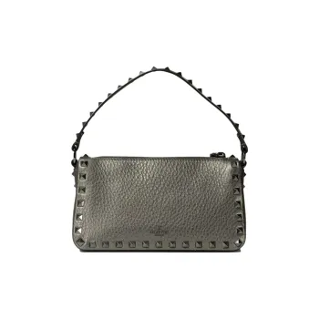 Valentino GARAVANIRockstud Calfskin Shoulder Bag, Crossbody Bag, Handbag Trumpets Women's Silver Gray