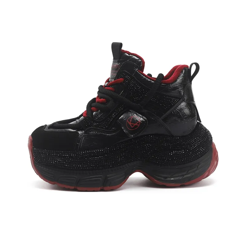 TOM TAILOR Black Obsidian Red Flame Tactical Boots Mid Top Chunky Sneakers Women's-4