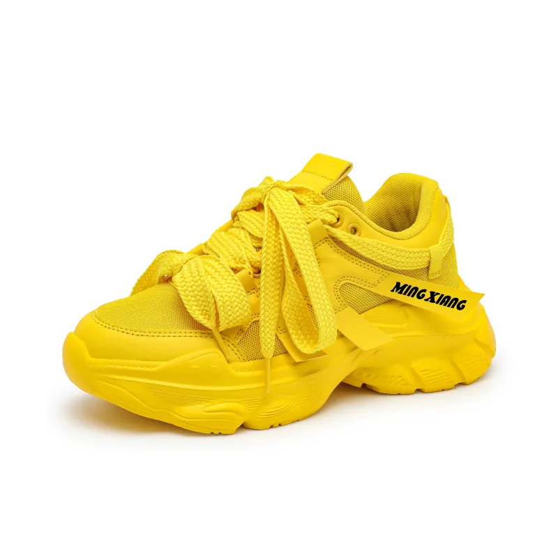 Singing Abrasion Resistant, Breathable, Lightweight Low Top Chunky Sneakers Unisex Yellow-2