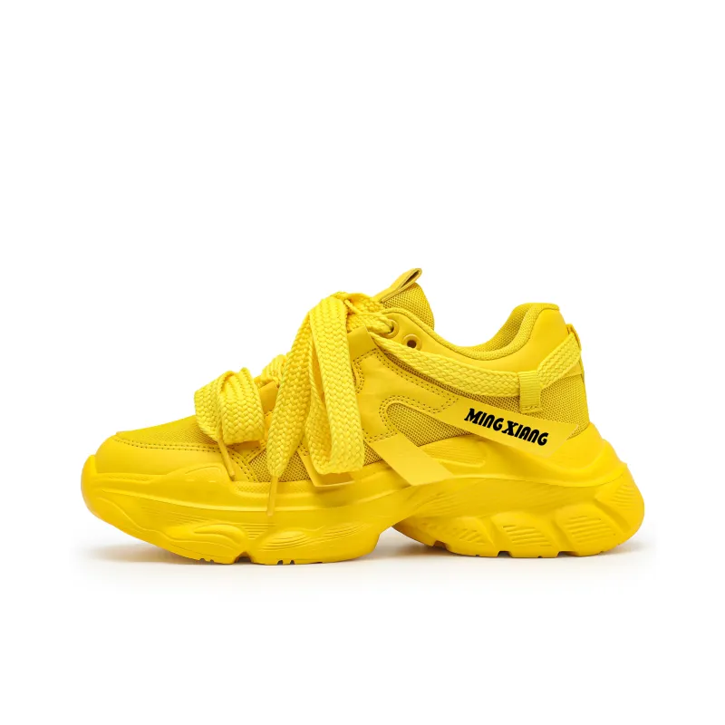 Singing Abrasion Resistant, Breathable, Lightweight Low Top Chunky Sneakers Unisex Yellow-1