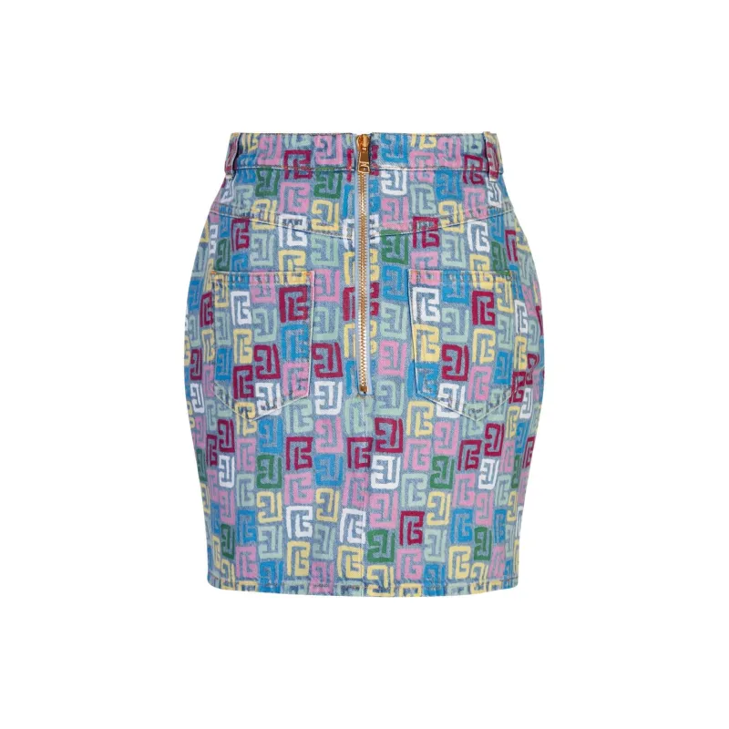 BALMAIN Monogram Printed Pencil Skirt-1
