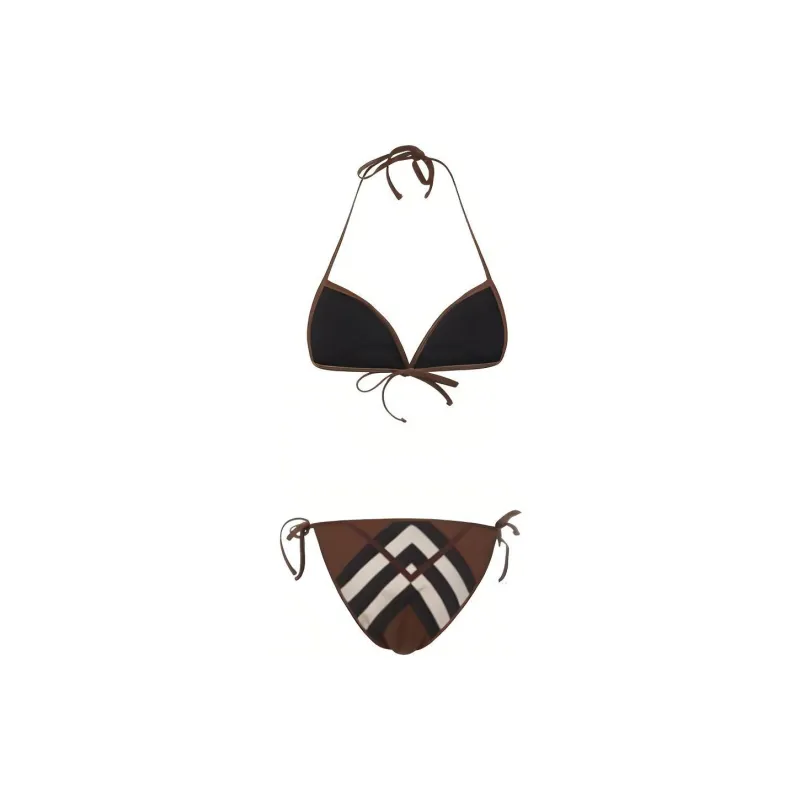 Burberry Chevron Check Stretch Triangle Bikini 'Dark Birch Brown'-1