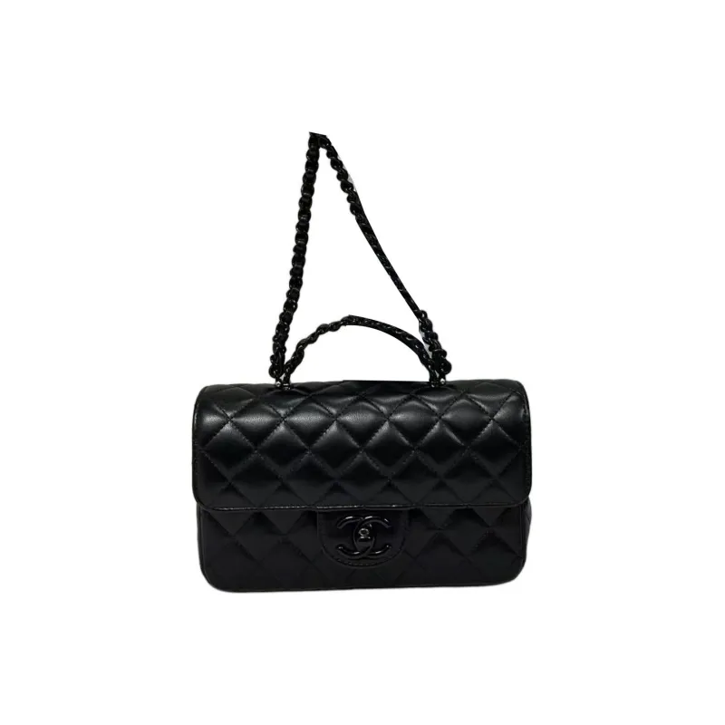CHANEL So Black Lambskin Shoulder Bag, Crossbody Bag, Handbag Women's Black-0