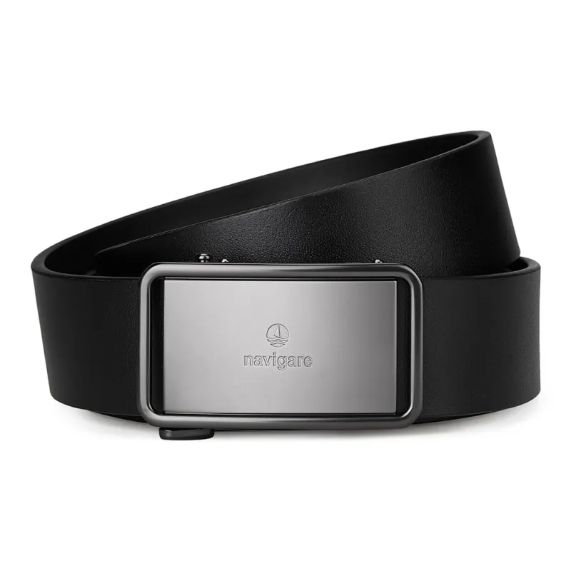 NAVIGARE Top Grain Leather Cow Leather Belts Men's Gunmetal Matte Black Width 3.6cm-9