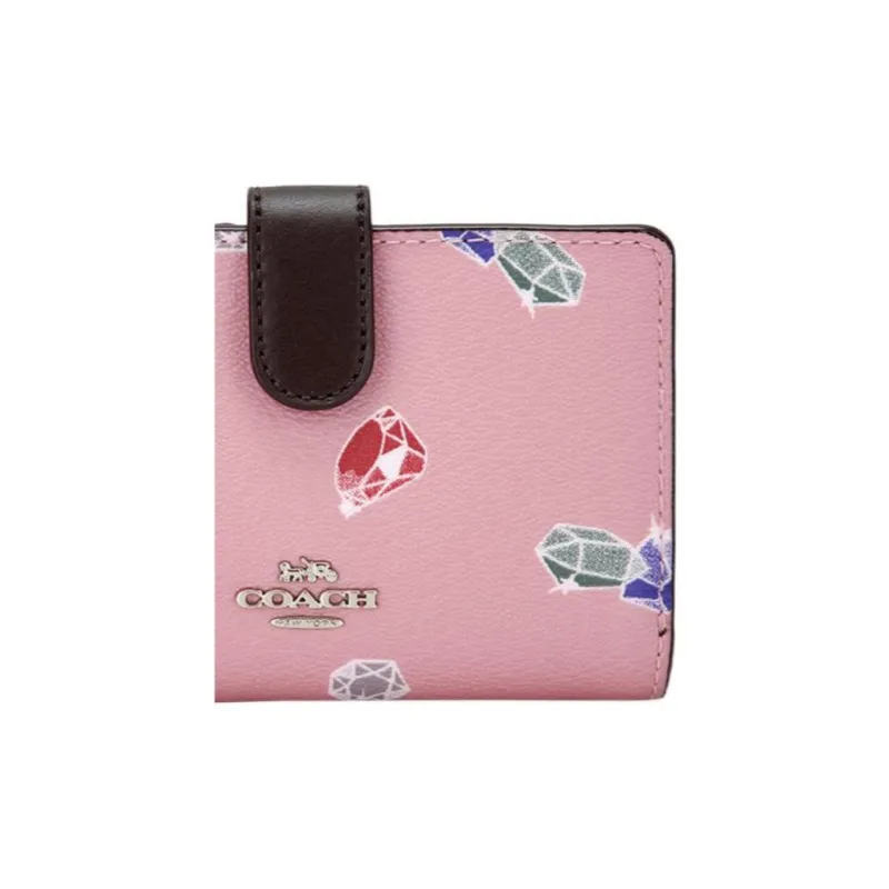 COACH Corner Zip Canvas Wallet Mini Women's Tulip Pink With Silver-3