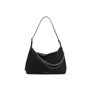 CHARLES&KEITH PU, Textile Mixture Shoulder Bag Extra Large Women's Noir Black/Light Gray