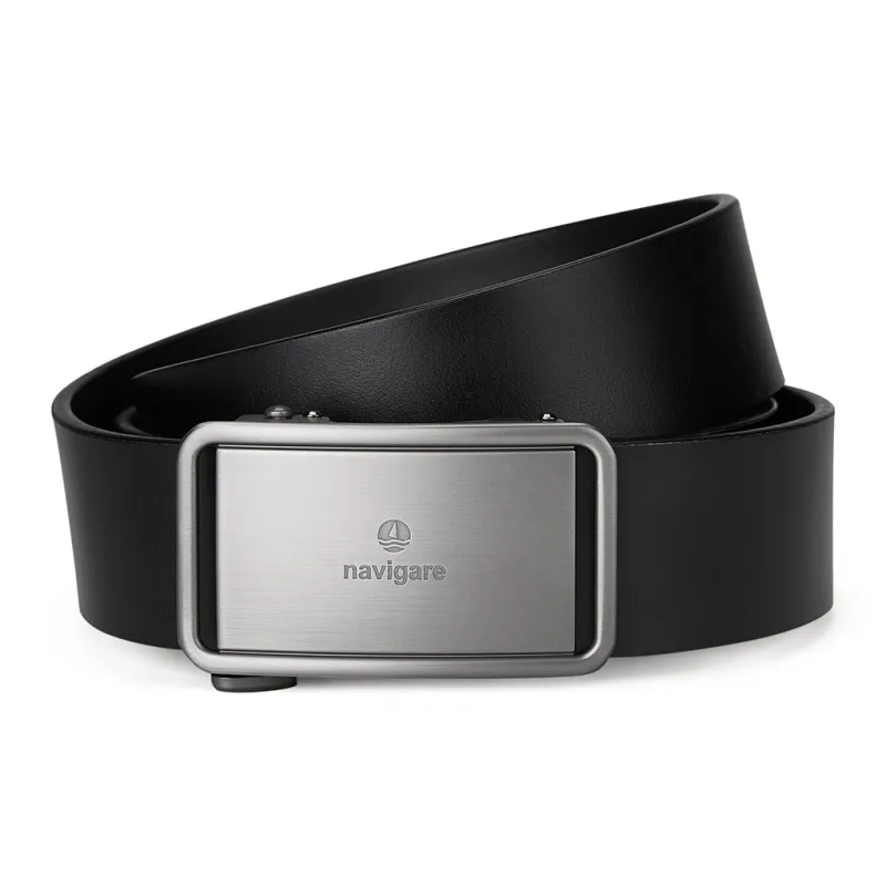NAVIGARE Top Grain Leather Cow Leather Belts Men's Gunmetal Matte Black Width 3.6cm-3