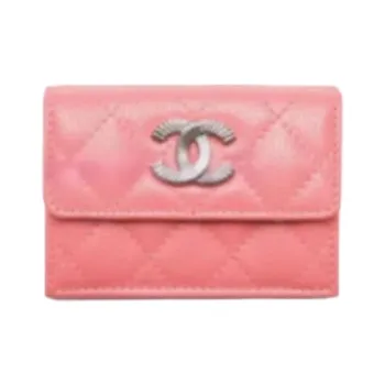 CHANEL Calfskin Wallet Women's Light Pink Red