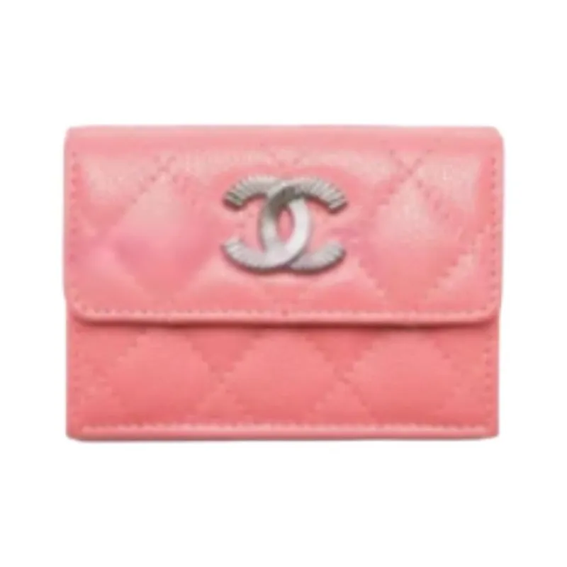 CHANEL Calfskin Wallet Women's Light Pink Red-0