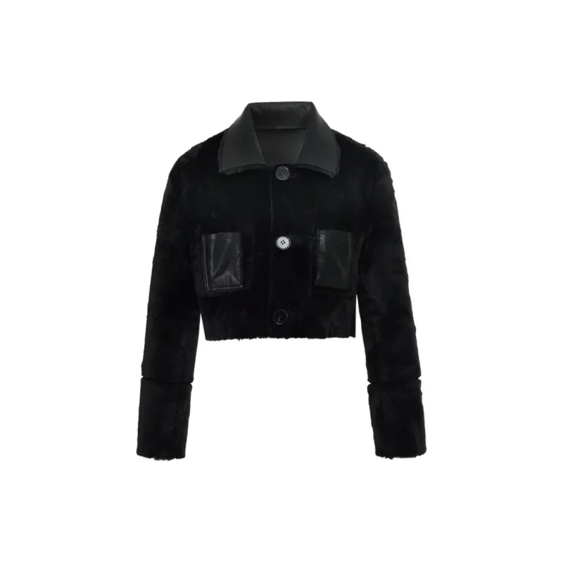 NOT YOUR ROSE FW24 Short Reversible Leather Mustang Jackets Coats Women's Black-2