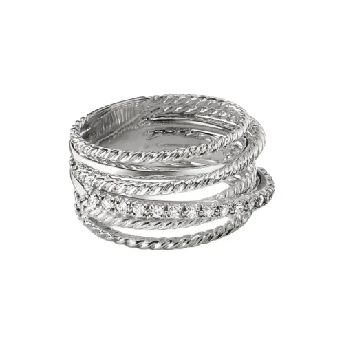 David Yurman Sterling Silver Crossover Diamond Ring 12mm