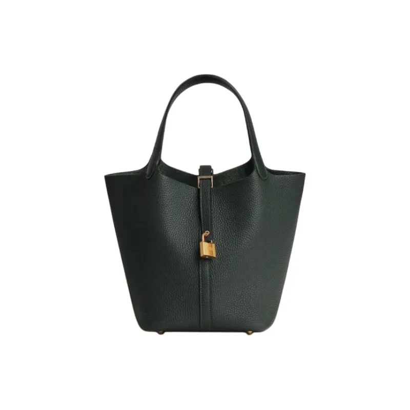 HERMES Picotin Lock Clemence Calfskin Basket Bag Handbag Bucket Bag Women's 67 Vert Fonce Dark Green-0